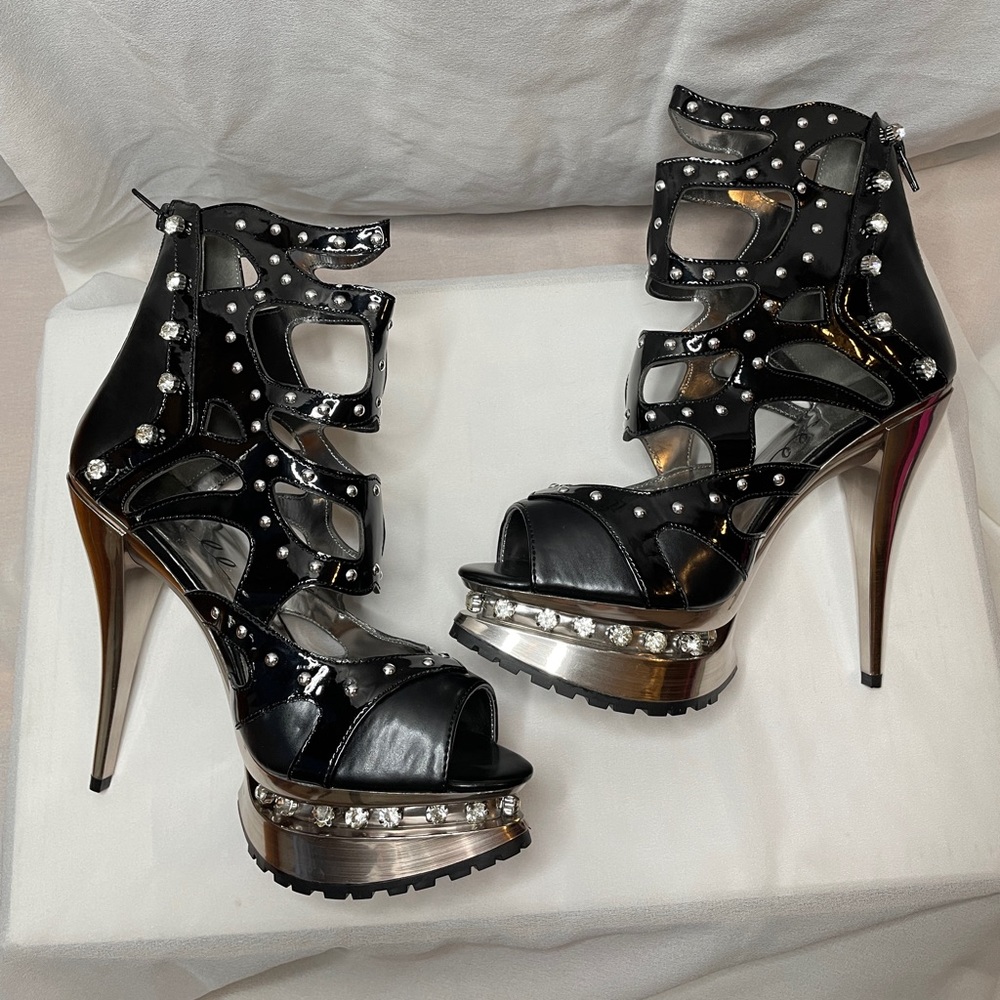 Punk Goth Rhinestone Metal Platform Stiletto Heels Size 9